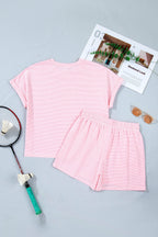 Stripe Oversized Tee & Drawstring Shorts Set