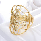Bague acier inoxydable doré Cube de Metatron 💫