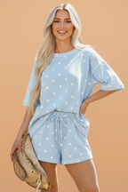 Polka Dot Loose Tee & Drawstring Shorts Set
