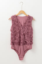 Floral Textured V-Neck Wrapped Sleeveless Bodysuit