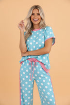 Polka Dot Short Sleeve Top & Drawning Pants Set
