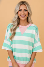 Stripe Exposed Seam Ribbed Patchwork Oversized Tee
