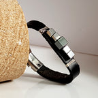 Black Leather & Haematite Band Bracelet Large