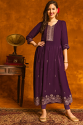 Elegant Purple Embroidered Anarkali Kurta Set for Women – Size XS
