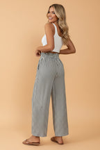 Stripe Tied High Waist Straight Leg Pants