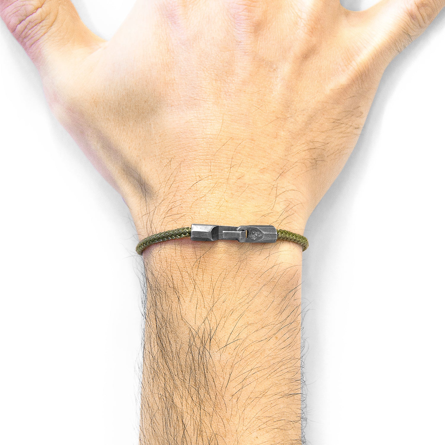 Khaki Green Talbot Silver and Rope Bracelet