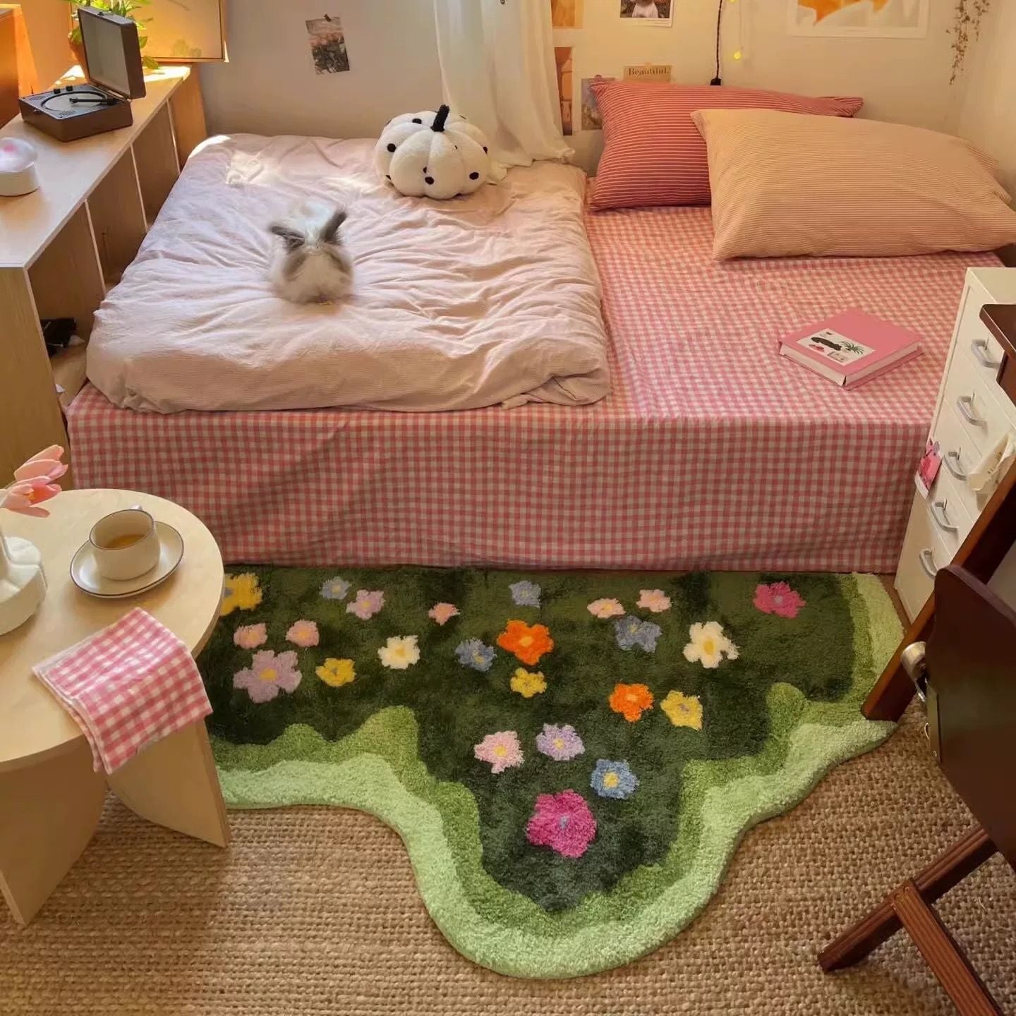 Cute Green Moss Bathroom Runner Rug Long Rectangular Boho Aesthetic