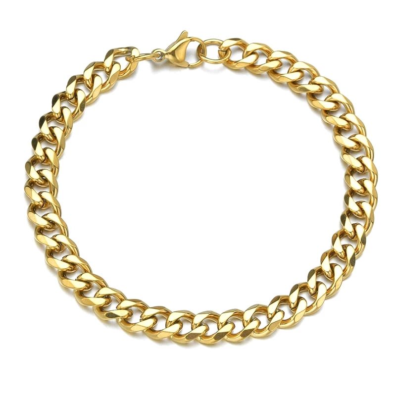 Trendy Cuban Chain Men Bracelet Classic Stainless Steel 7mm Width
