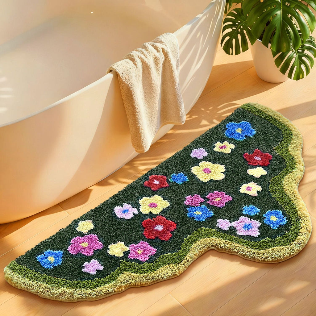 Cute Green Moss Bathroom Runner Rug Long Rectangular Boho Aesthetic