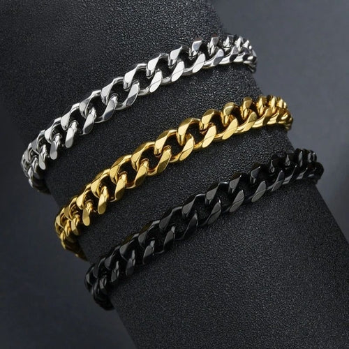 Trendy Cuban Chain Men Bracelet Classic Stainless Steel 7mm Width