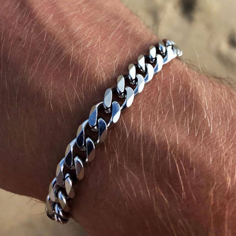 Trendy Cuban Chain Men Bracelet Classic Stainless Steel 7mm Width