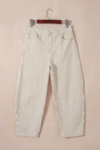 Stripe Denim High Waist Barrel Leg Jeans