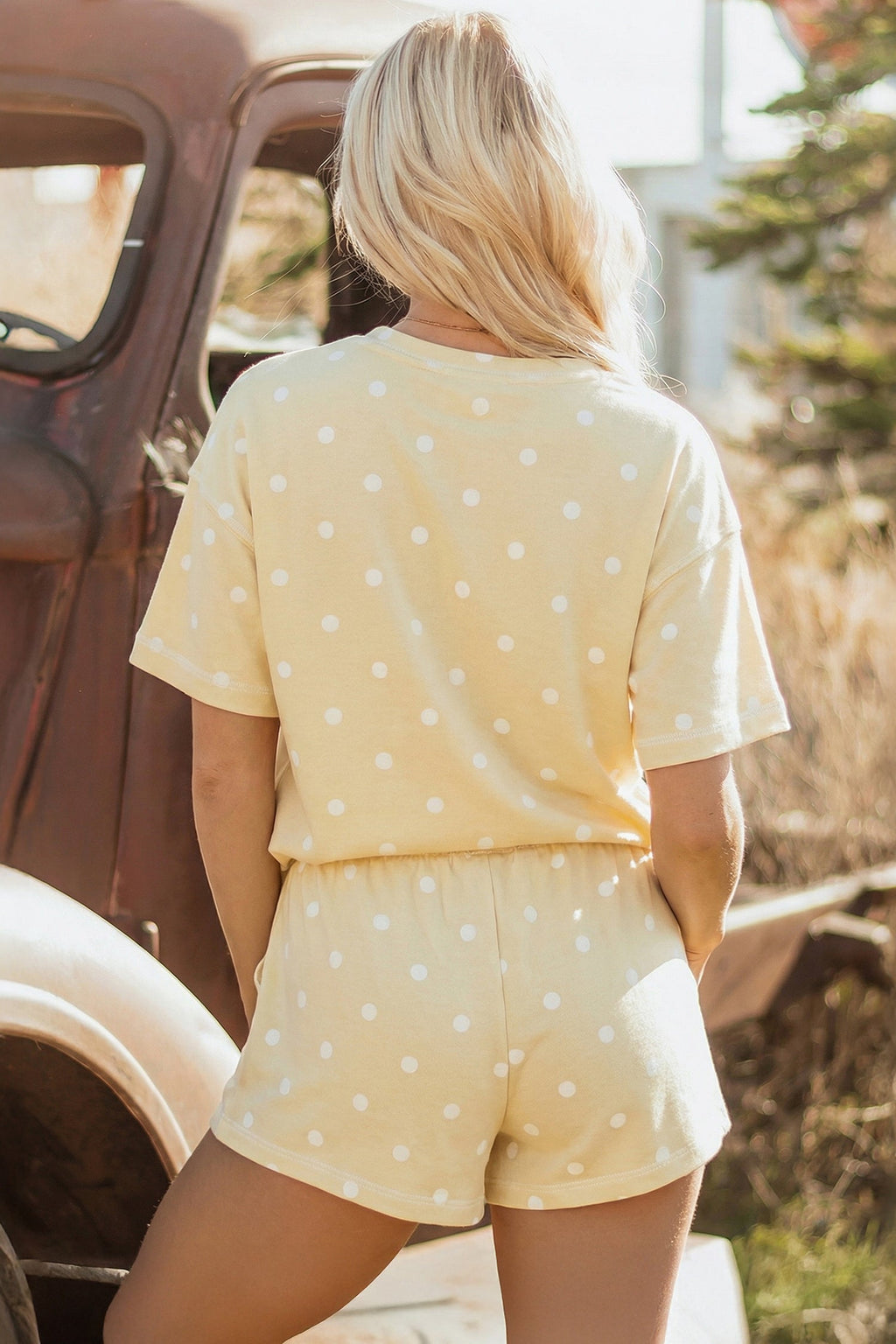 Polka Dot Loose Tee & Drawstring Shorts Set