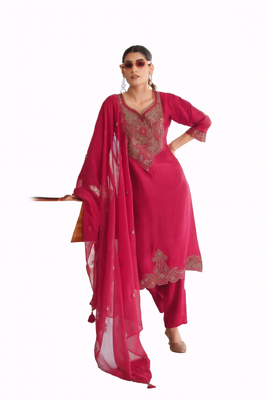 Women Embroidery Kurta Set-Rani Pink (Size-4XL) | D38