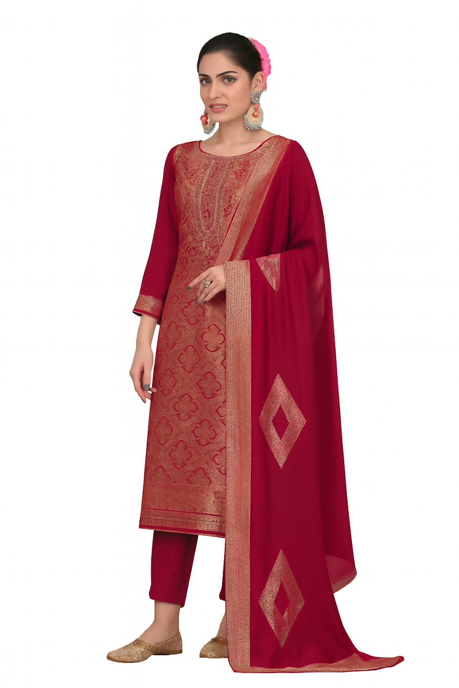 Women Embroidery Kurta Set-Rani Pink (Size-4XL) | D298