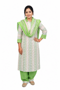Women's Light Green Printed Kurta, Pant & Dupatta