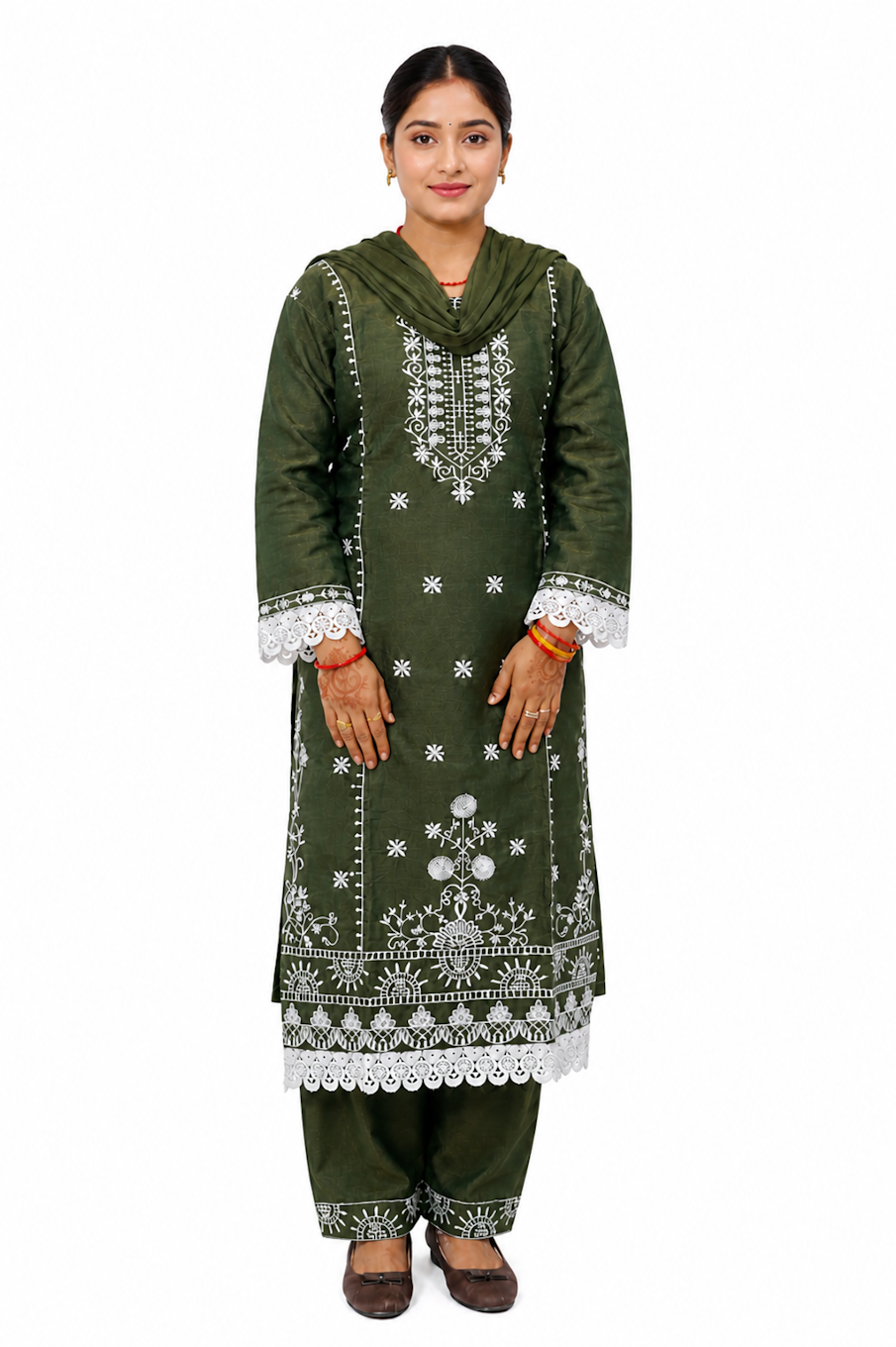 Green Embroidered Kurta Set for Women