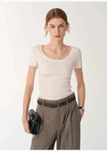LINDIS wool mulberry silk classic short-sleeved round neck T-shirt for