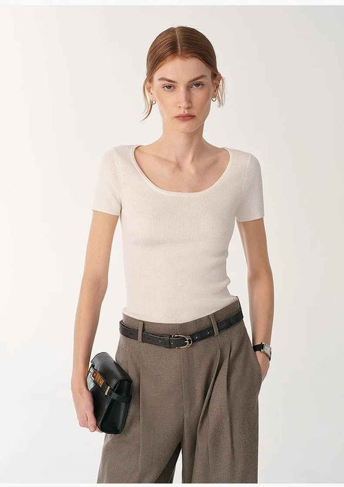 LINDIS wool mulberry silk classic short-sleeved round neck T-shirt for