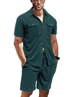 Men's Button Down Plaid Top and Shorts Set